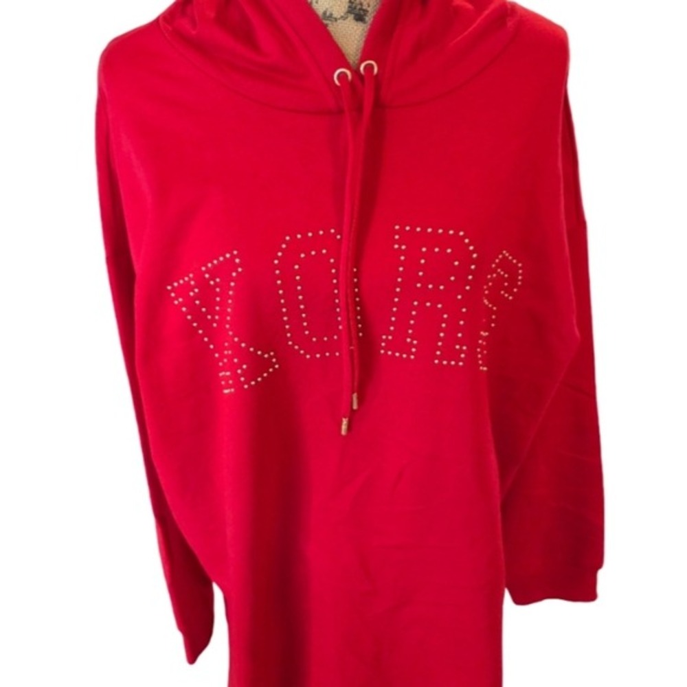 Michael Kors Women Crimson Red Rhinestone Logo Hoodie Sweatshirt Size 1X New - Picture 4 of 8